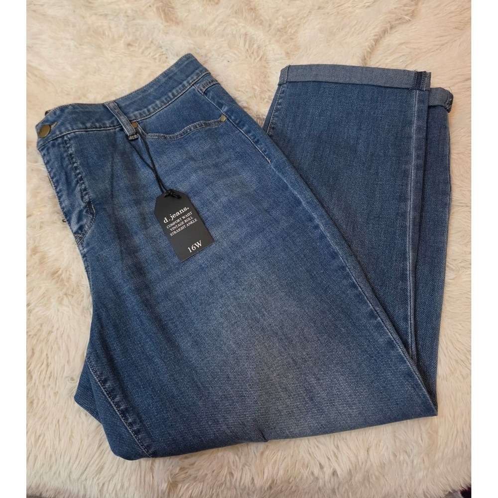 d.jeans Comfort Waist Vintage Roll Straight Ankle Jeans Blue Plus Size 16W NWT